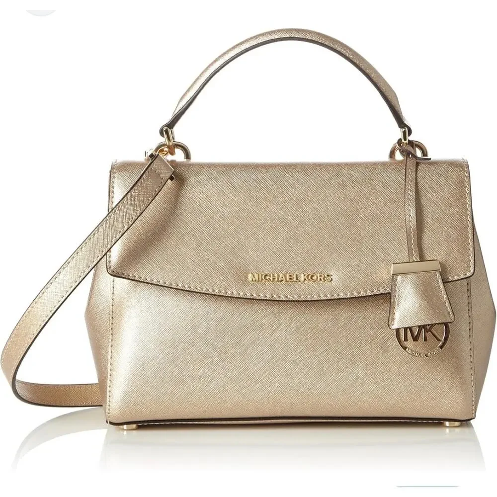 Michael Kors Ava Top Handle Satchel Crossbody Purse GS Gold Metallic